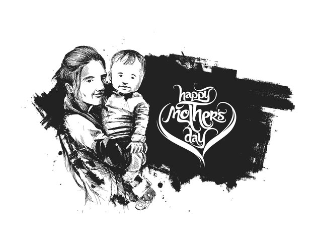 Happy Mother's Day Loving Family Mother and Child Sketch Design