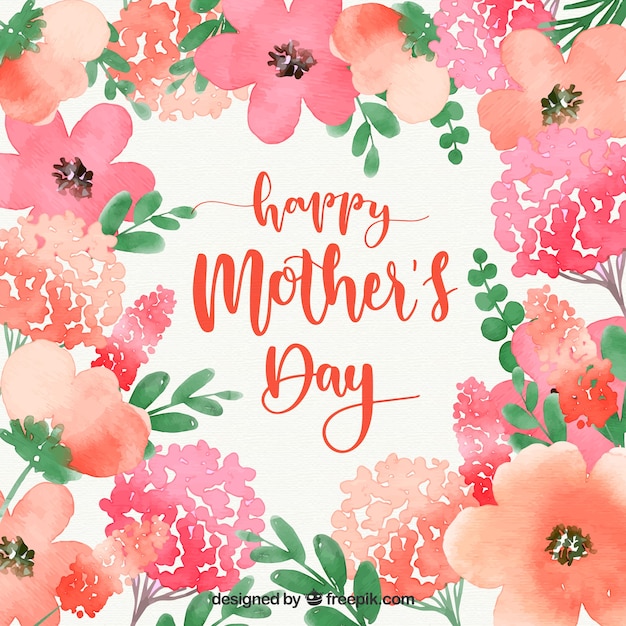 Happy mother's day watercolour background with flowers