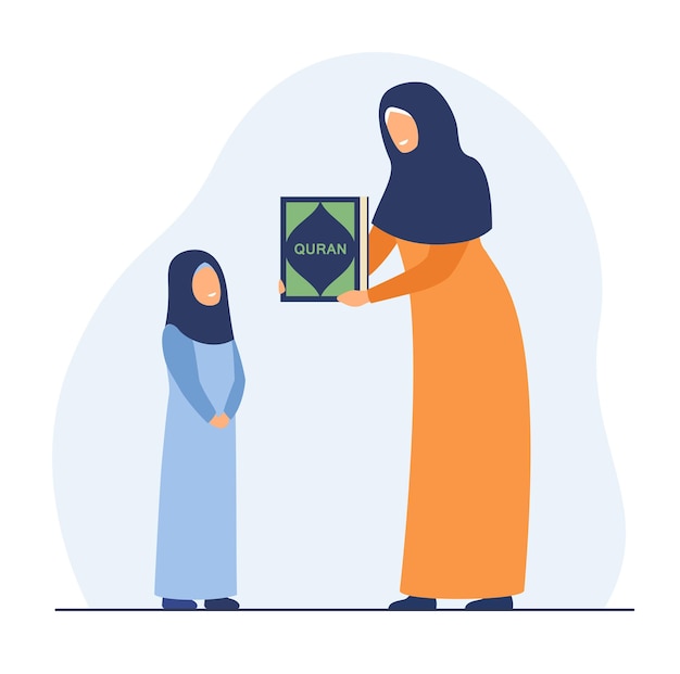 Free vector happy mother showing quran book to daughter