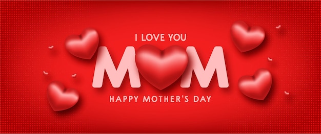 Happy mothers day background with realistic red hearts