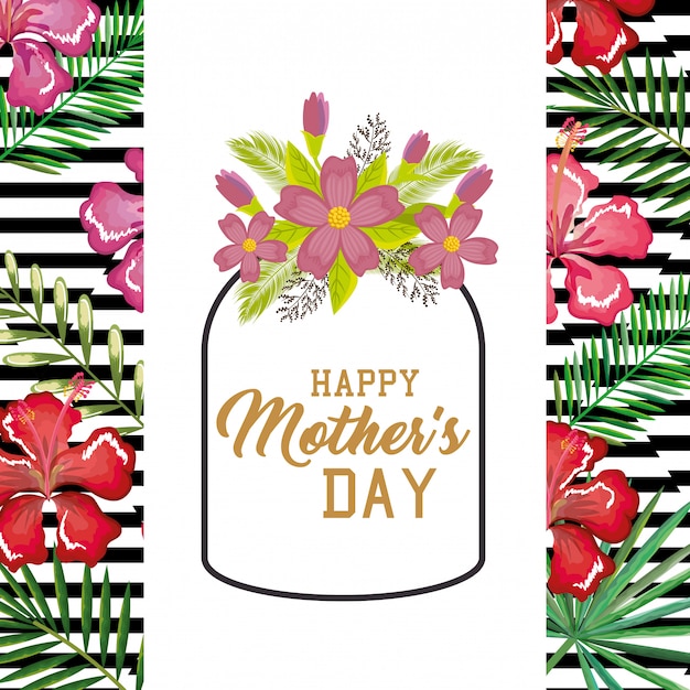 無料ベクター 花の装飾と幸せな母の日カード