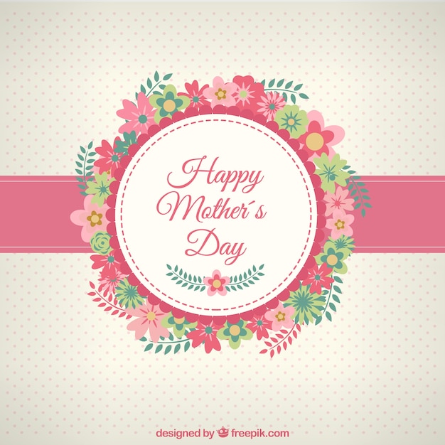 Vettore gratuito happy mothers day card con i fiori