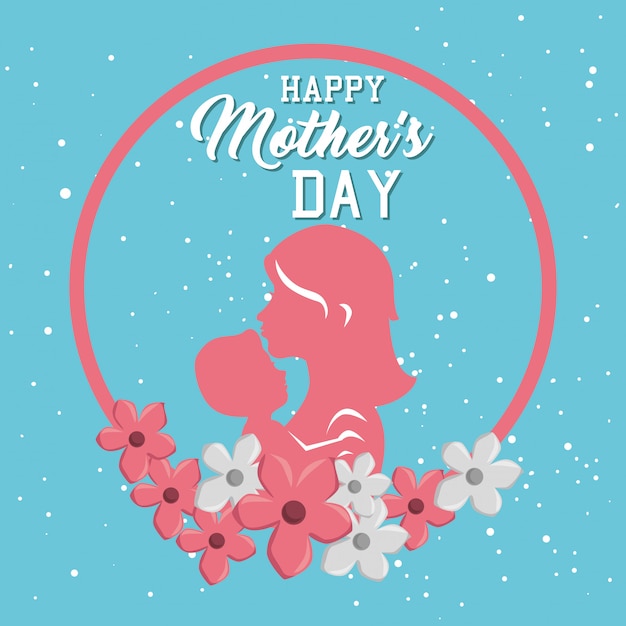 happy mothers day card with mom and son silhouette