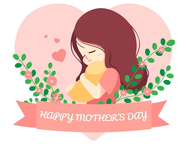 Happy mothers day character hand drawn cartoon art illustration