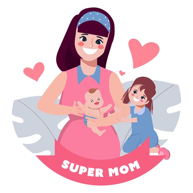 happy mothers day character hand drawn cartoon mother feeding baby pose set