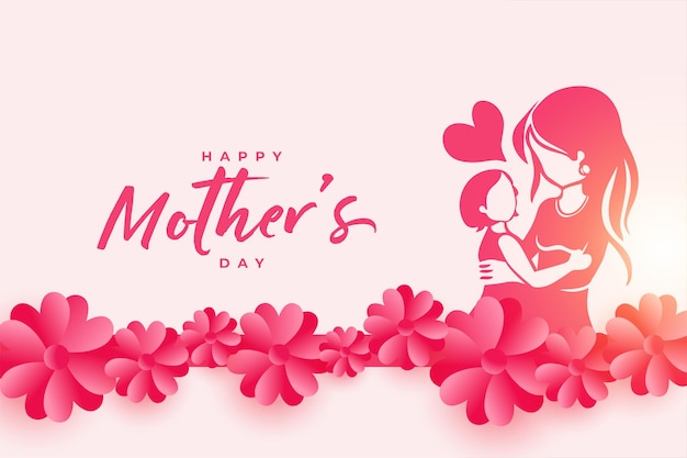 Бесплатное векторное изображение Плакат с днем матери с матерью и ребенком