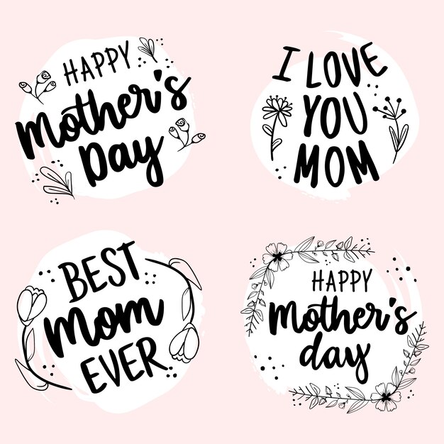 Happy Mothers Day hand drawn lettering badge collection