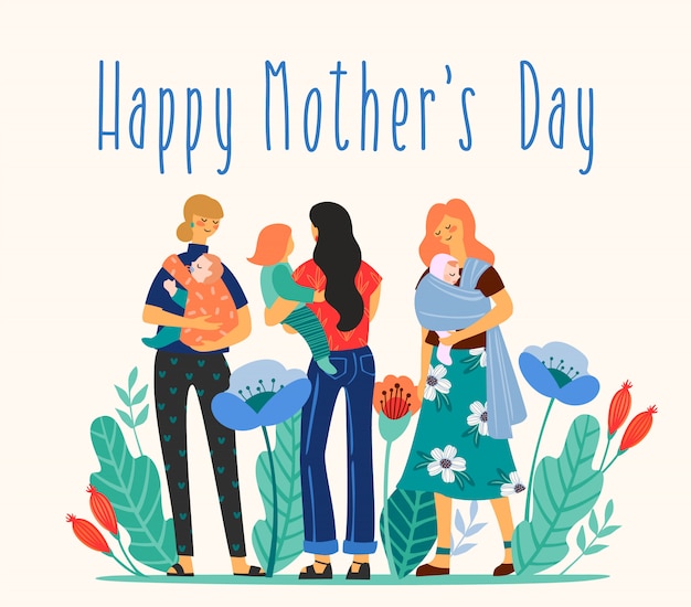 Счастливая иллюстрация дня матерей с женщинами и детьми.