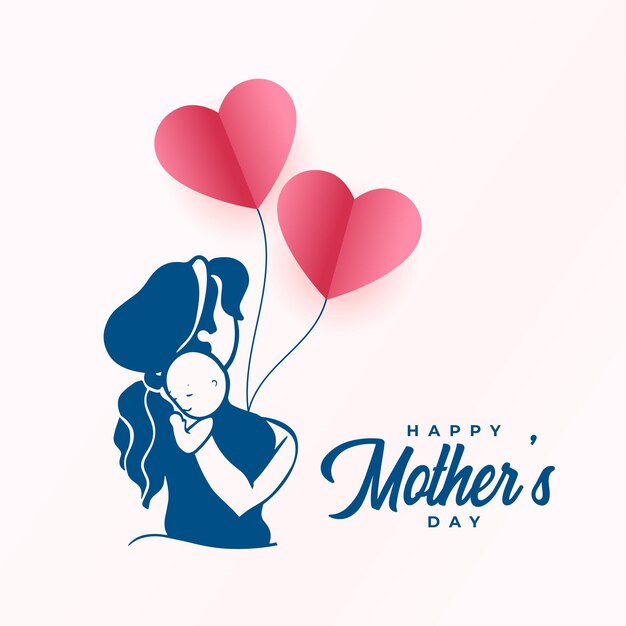 Happy mothers day mom and daughter with heart paper balloons