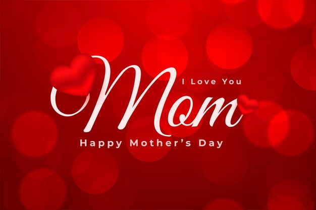 Happy mothers day red bokeh card with heart design