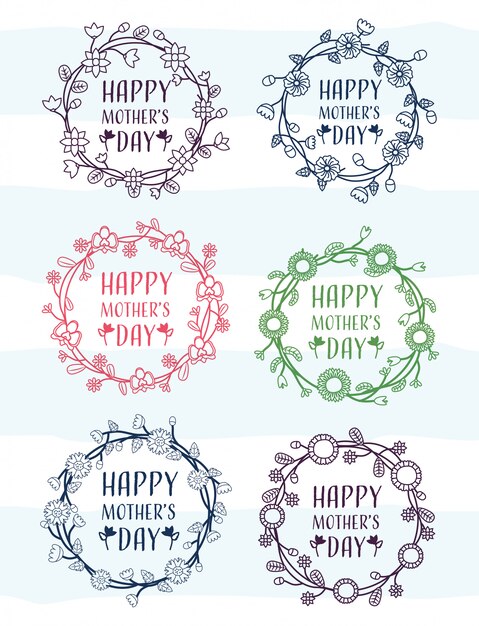 Happy mothers day set of frames from mothers day with flower illustration 