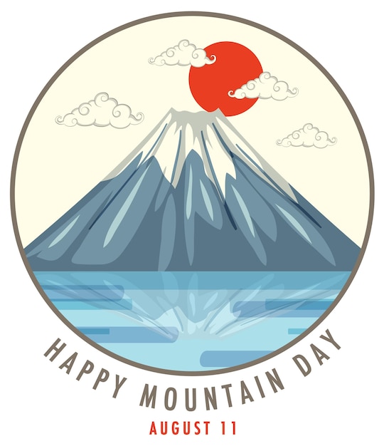 Happy mountain day font with mount fuji isolated on white background