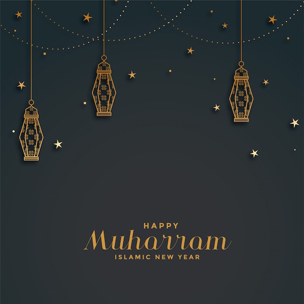Happy muharram background with hanging lanterns