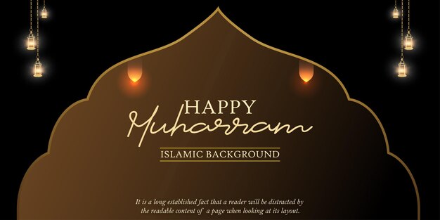 Happy Muharram Brown Black Background Islamic Social Media Banner Free Vector