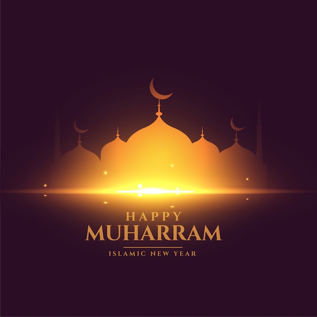 Free vector happy muharram festival card with shiny golden mosque