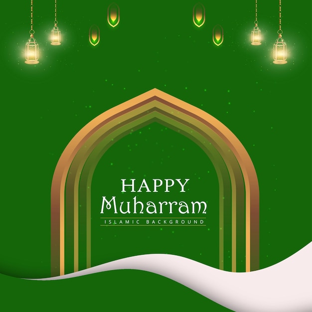 Happy Muharram Green Golden Background Islamic Social Media Banner Free Vector