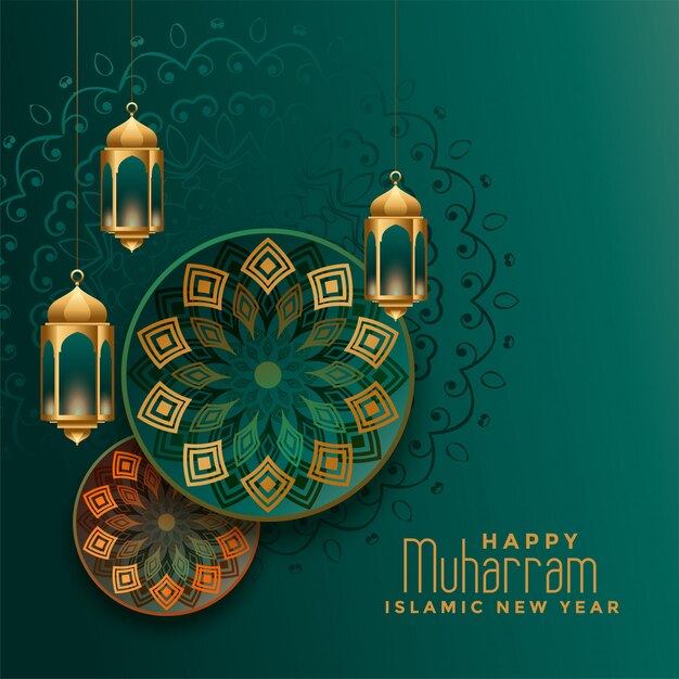 Happy muharram islamic new year greeting background