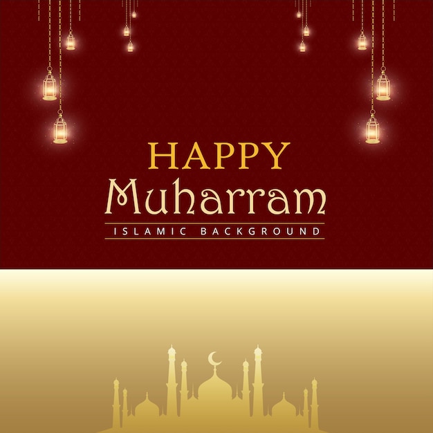 Happy Muharram Maroon Beige Background Islamic Social Media Banner Free Vector