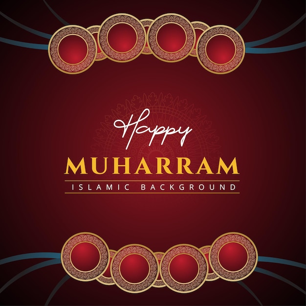 Free vector happy muharram maroon golden background islamic social media banner free vector