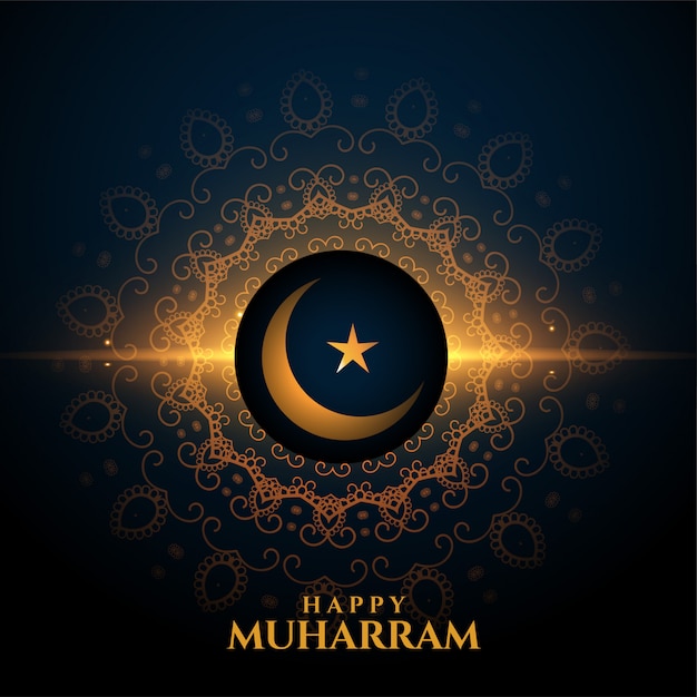 Happy muharram moon and star glowing