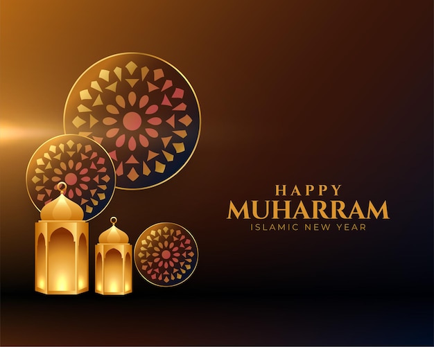 Free vector happy muharram traditional muslim festival card design