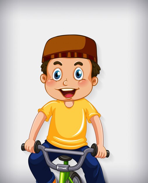 Happy muslim boy riding bicycle