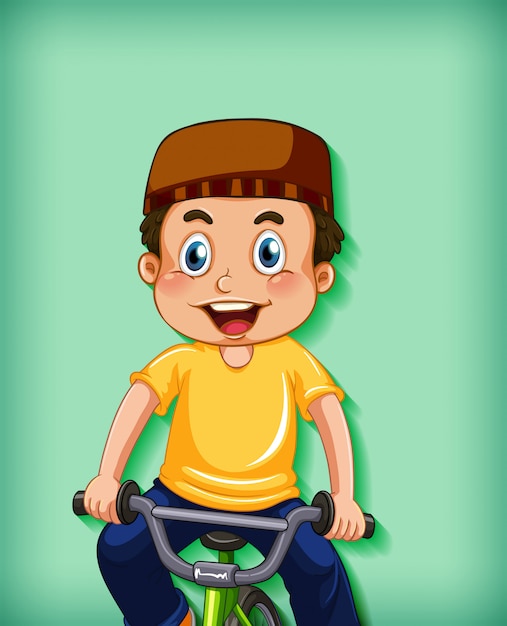 Happy muslim boy riding bicycle