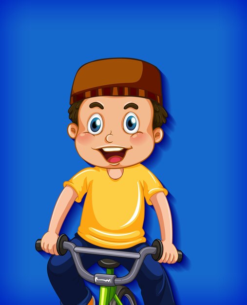 Счастливый мусульманский мальчик, езда на велосипеде