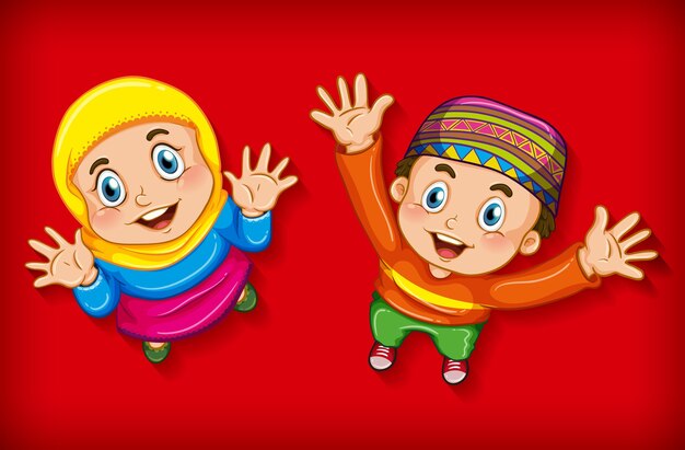 Free vector happy muslim children from aerial view