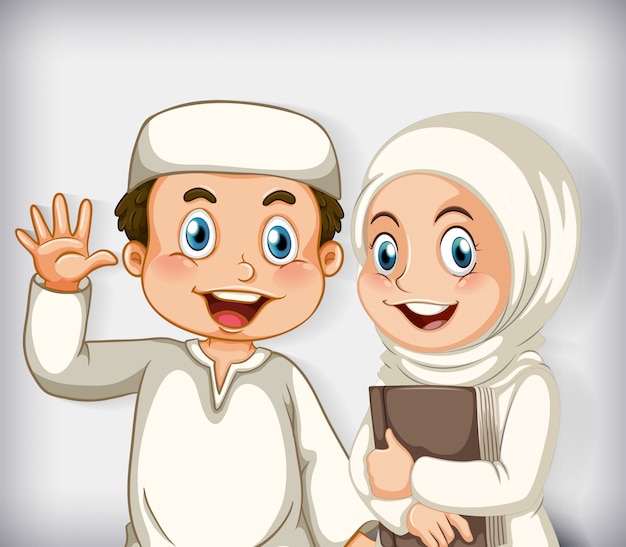 Free vector happy muslim couple on colour gradient background