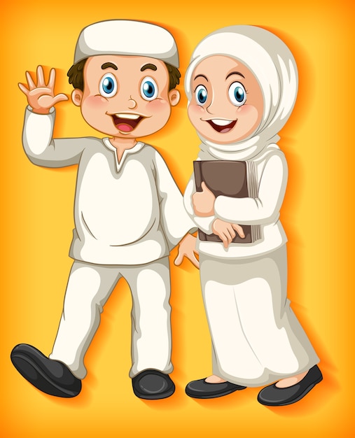 Free vector happy muslim couple on colour gradient