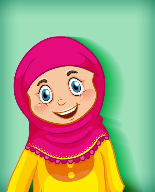 Happy muslim girl cartoon character