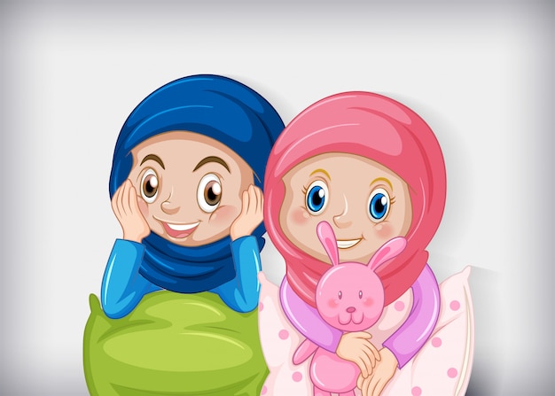 Free vector happy muslim girl in pajamas