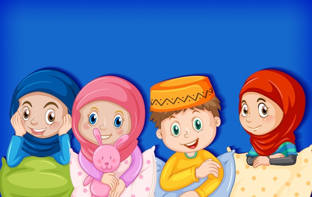 Happy muslim kids in pajamas