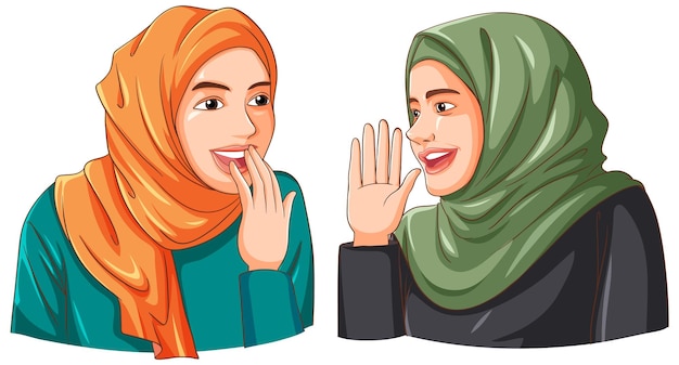 히잡 친구를 입고 행복한 이슬람 여성