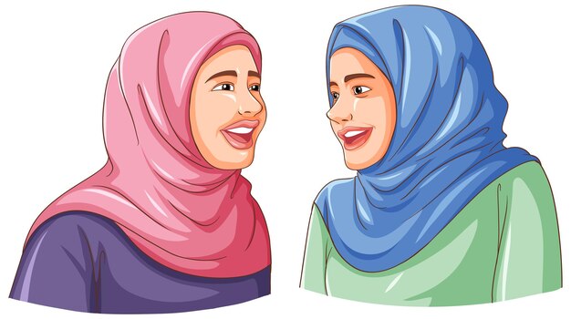 Happy muslim woman wearing hijab friends