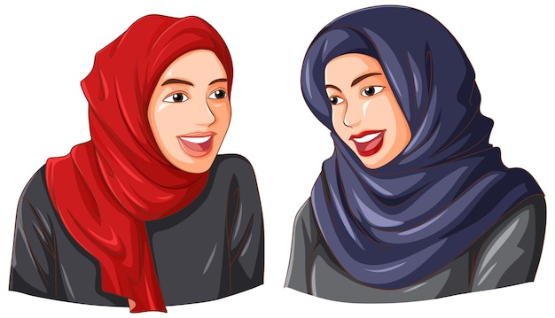 Happy muslim woman wearing hijab friends