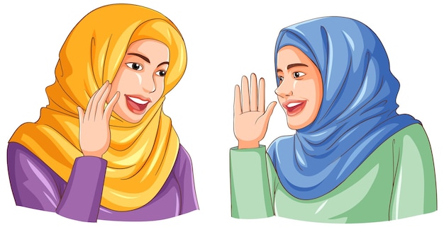 Happy muslim woman wearing hijab friends