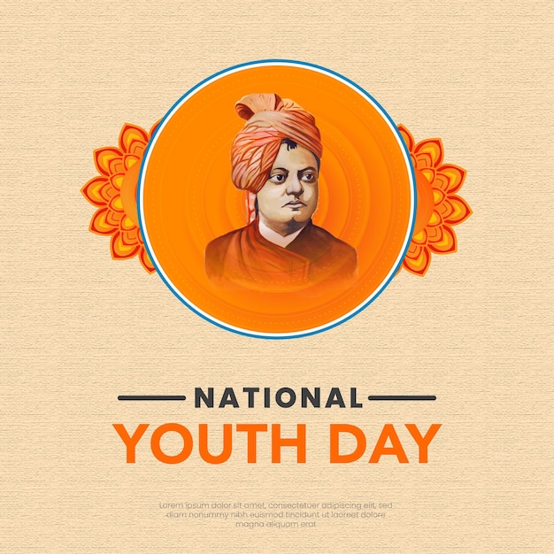 Free vector happy national youth day orange beige background social media design banner free vector