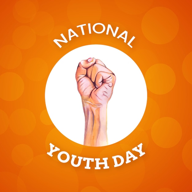 해피 내셔널 청소년의 날 오렌지 베이지색 흰색 배경 소셜 미디어 디자인 배너 무료 벡터