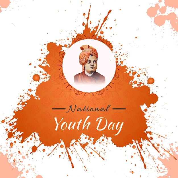 Free vector happy national youth day orange beige white background social media design banner free vector