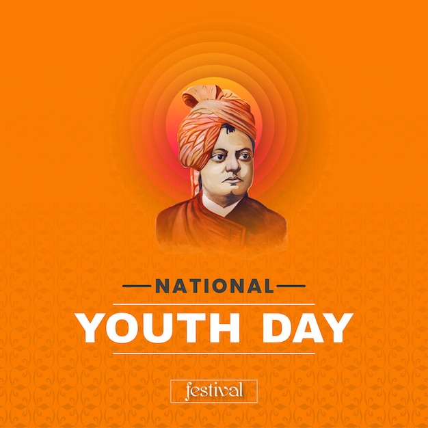 Happy national youth day orange beige white background social media design banner free vector