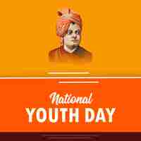 Free vector happy national youth day orange beige white background social media design banner free vector