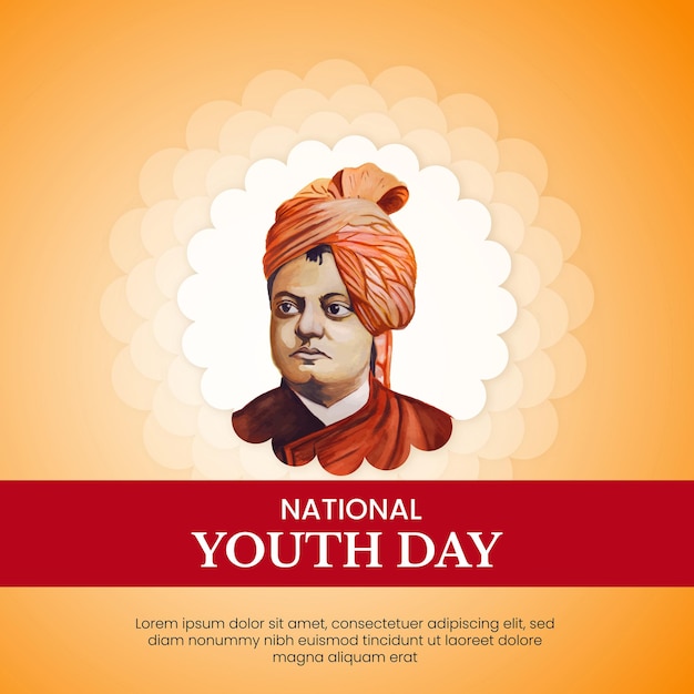 Happy National Youth Day Orange Red White Background Social Media Design Banner Free Vector