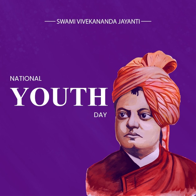 Free vector happy national youth day purple orange beige background social media design banner free vector