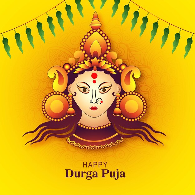 happy navratri artistic durag face for durga puja indian celebration card background