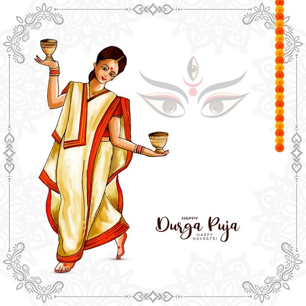 Happy Navratri 및 Durga puja 축제 축하 카드 벡터