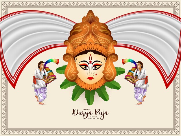 happy navratri and durga puja traditional hindu festival card design vector