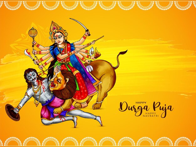 Happy Navratri 및 Durga puja 전통 힌두교 축제 카드 디자인 벡터