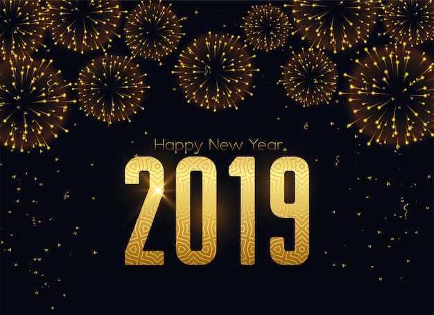 Happy new 2019 year fireworks celebration background